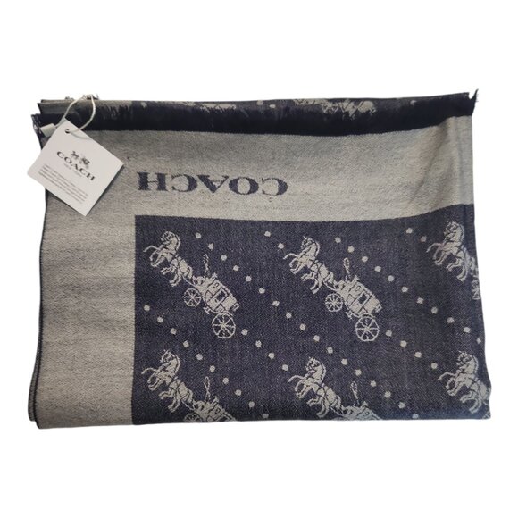 Coach Varsity Sport Wool Navy Scarf | Horse and Carriage Dot - Picture 1 of 7